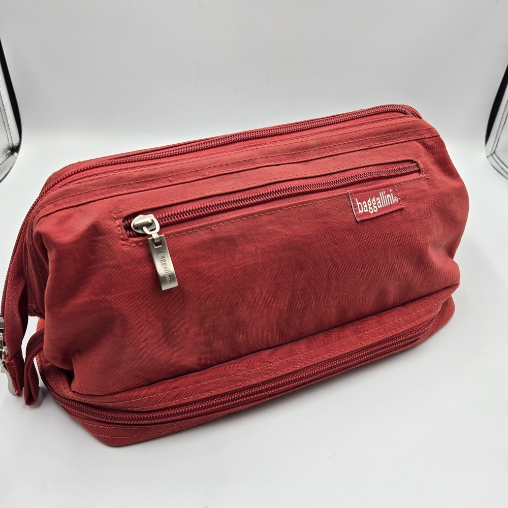 BAGGALLINI Travel Jewelry‎ Cosmetic Toiletry Bag Burnt Orange Red Packable EUC